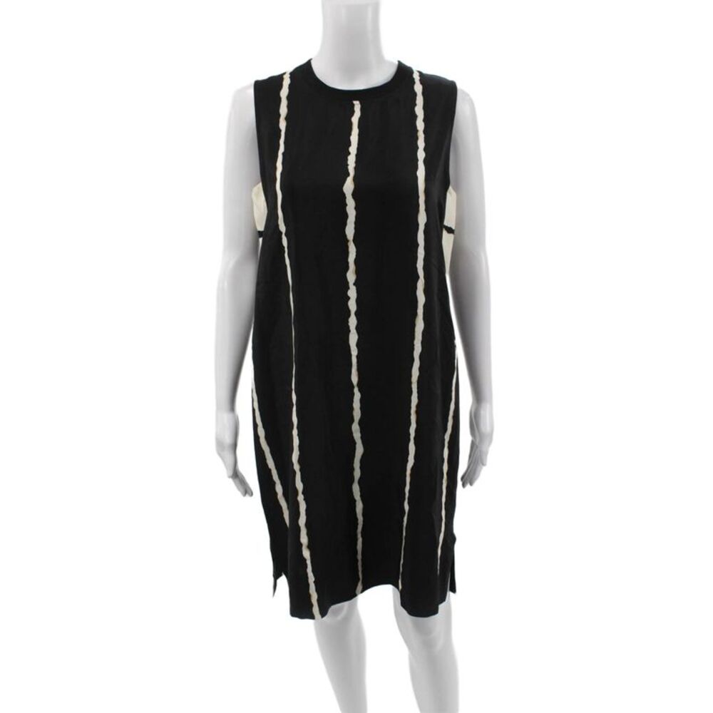 Derek Lam 10 Crosby Women Silk Striped Shift Dress Black Sleeveless Size 8